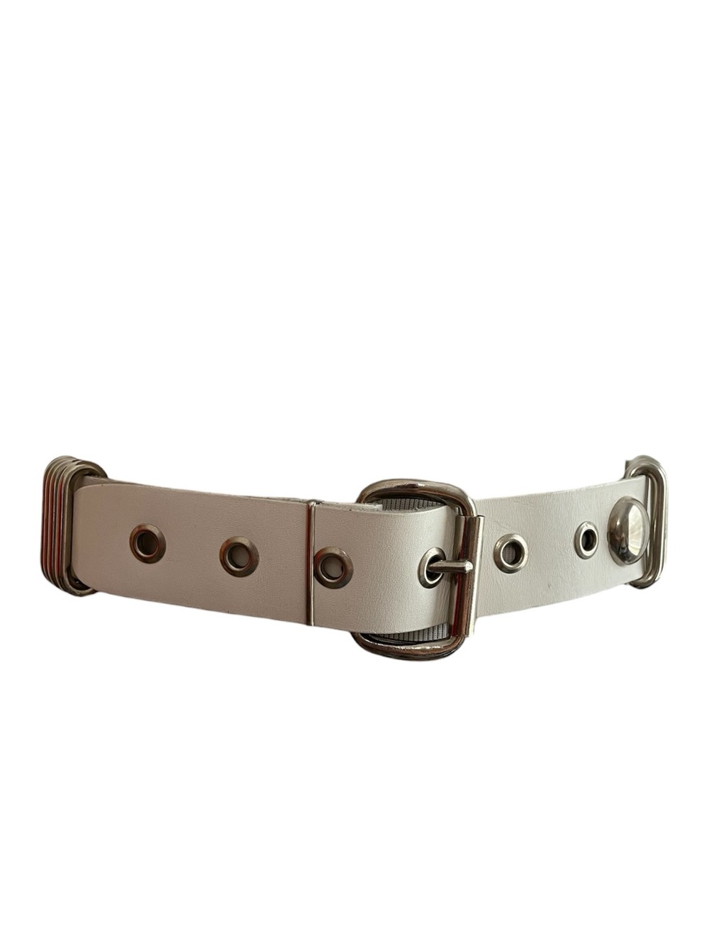 Vintage White Leather Statement Belt Silver Hardware Belt